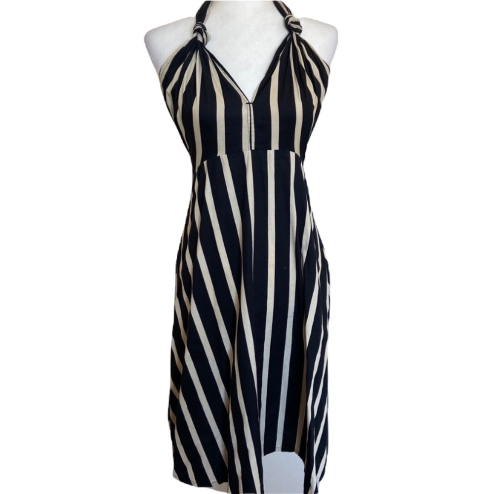Lily Kitten Halter Black White Midi Dress